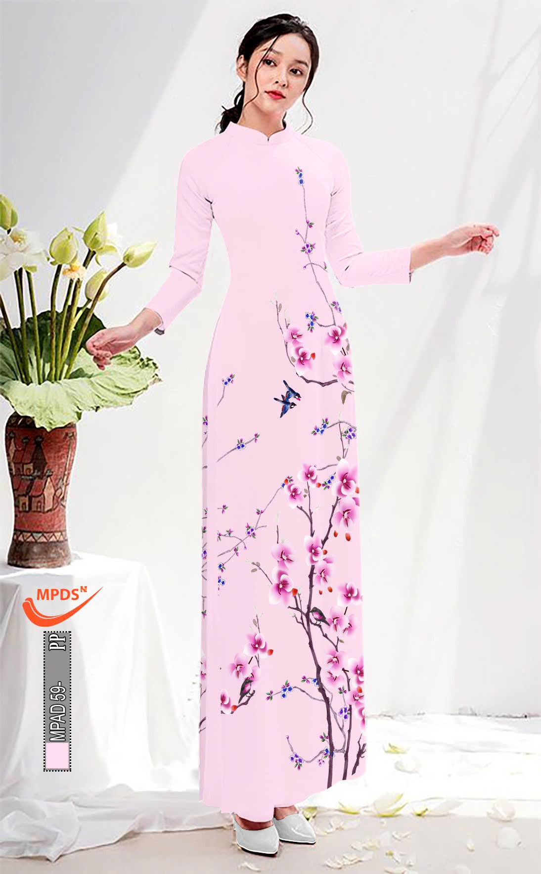 3D Floral Printed Ao Dai Set - Vietnamese Ao Dai For Women