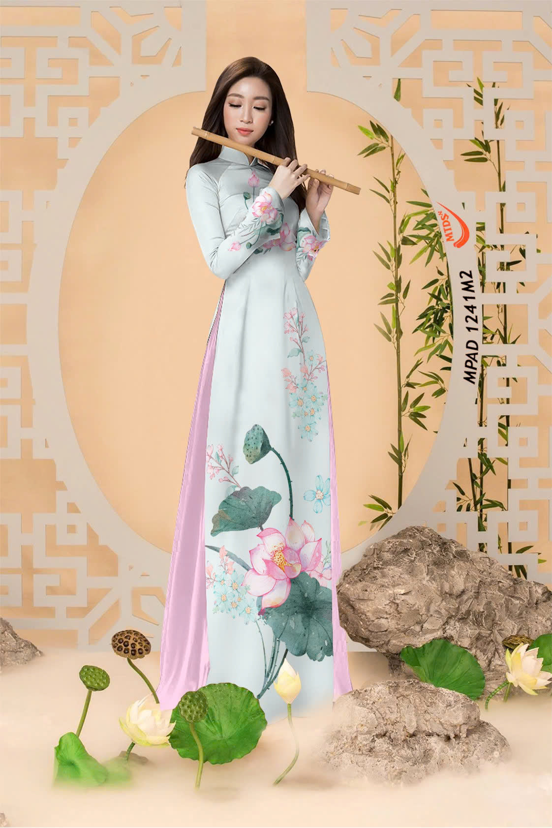 3D Lotus Pattern Ao Dai For Women | Traditional Ao Dai Vietnam