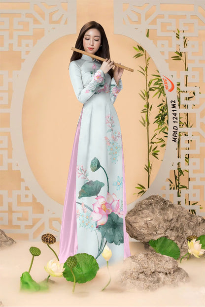 3D Lotus Pattern Ao Dai For Women | Traditional Ao Dai Vietnam