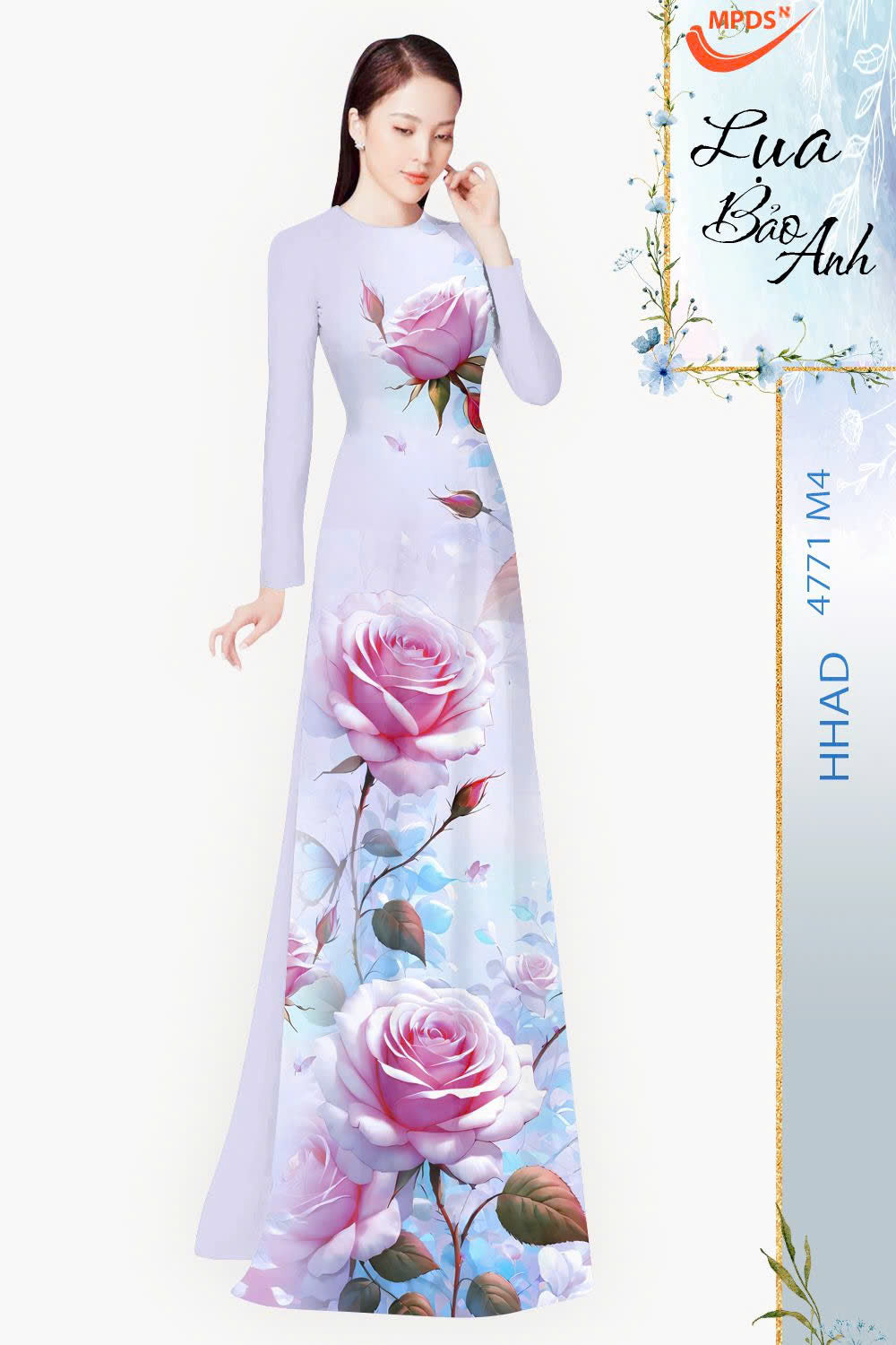Pre-order: Traditional Vietnamese Ao Dai with ROSE Printed | Ao Dai Viet Nam