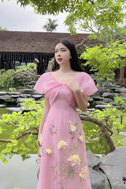 Pink Sparkle Modern Ao Dai - Áo Dài Tơ Voan