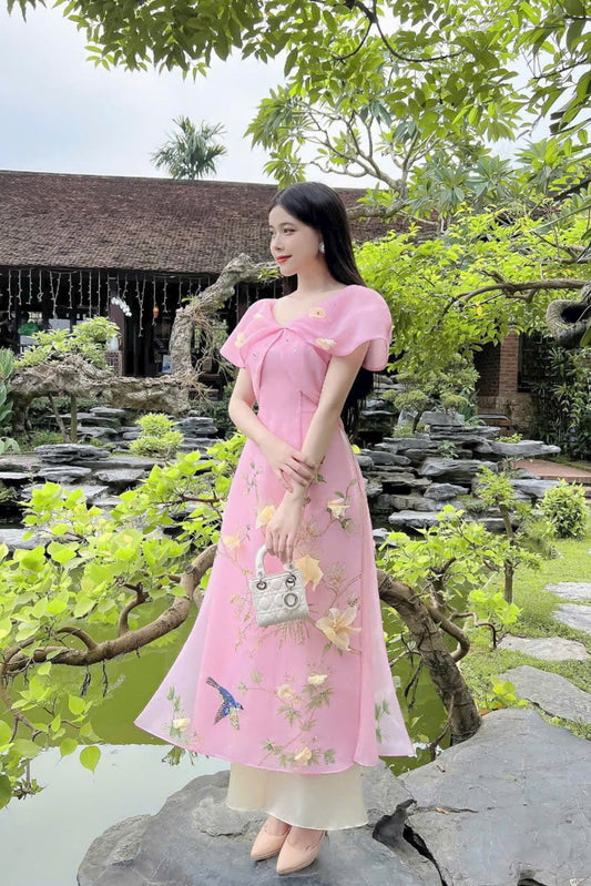 Pink Sparkle Modern Ao Dai - Áo Dài Tơ Voan