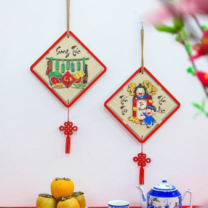 Set 2pcs Tết Decoration | Vietnamese Decorative Wood Board Decor | Vietnamese Quotes Hanging Board