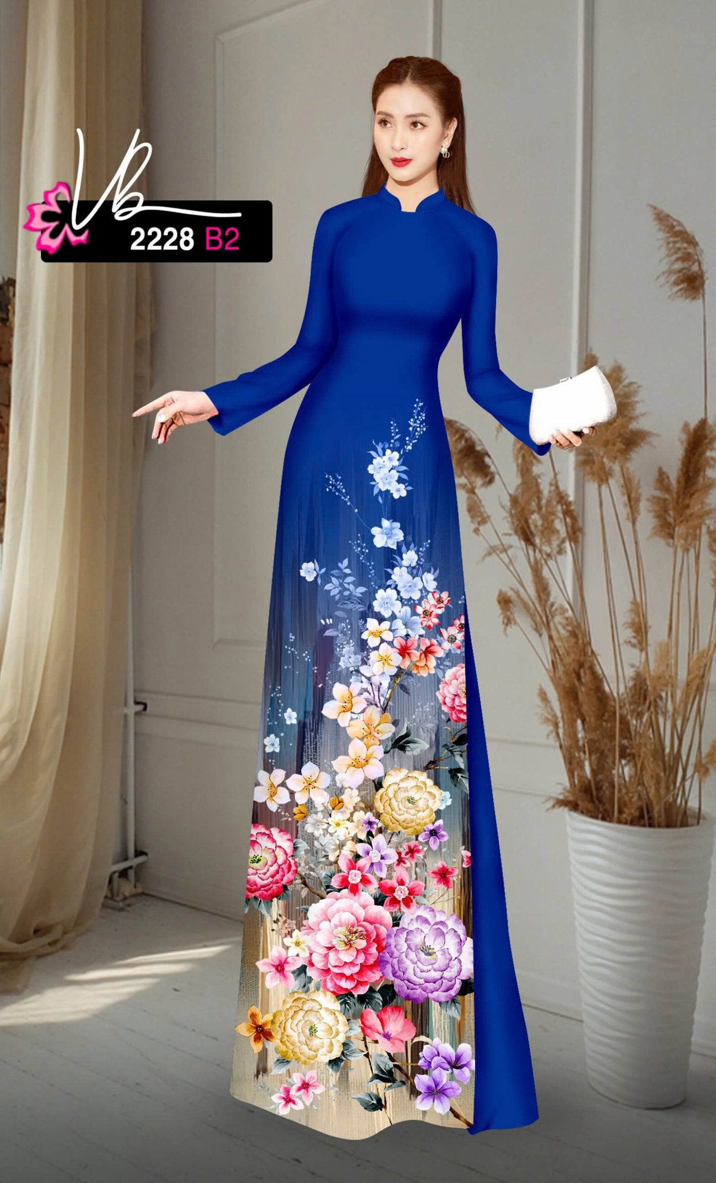 Pre-order Ao Dai For Women | Vietnamese long dress | Áo Dài Lụa In Hoa | Ombre Purple Printed flowers pattern