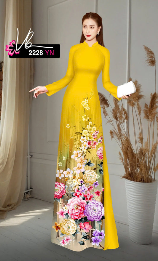 3D Ao Dai For Women | Ombre Purple Printed flowers pattern
