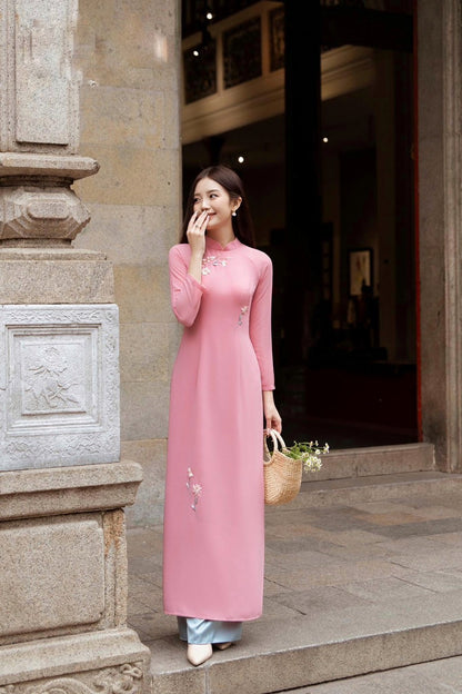 Pastel Pink Vietnamese Ao Dai Dress - Daisy Ribbon Ao Dai | Áo Dài Truyền Thống | Women Ao Dai