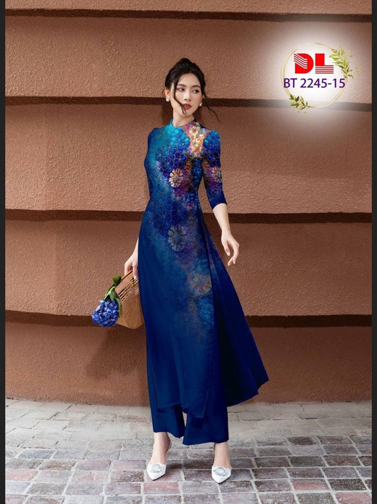 Traditional Vietnamese long dress | 3D Printed Women Ao Dai with Pants | Custom Ao Dai