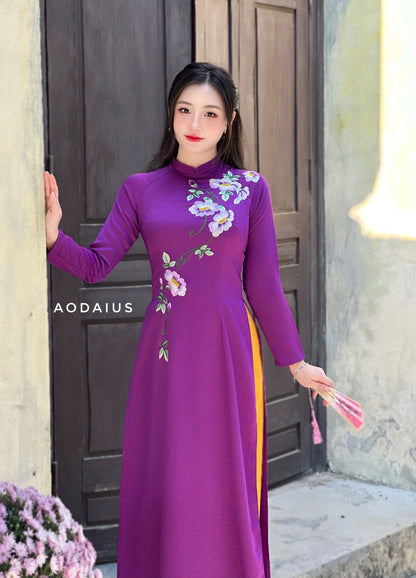 Pre-made: Purple Embroidered Vietnamese Ao Dai | Áo Dài Truyền Thống | Women Ao Dai