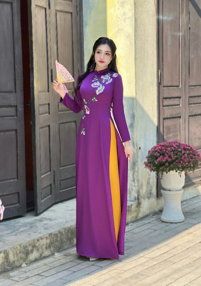 Pre-made: Purple Embroidered Vietnamese Ao Dai | Áo Dài Truyền Thống | Women Ao Dai