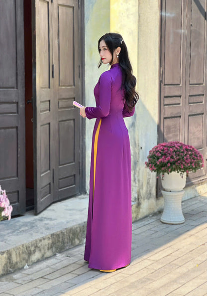 Pre-made: Purple Embroidered Vietnamese Ao Dai | Áo Dài Truyền Thống | Women Ao Dai