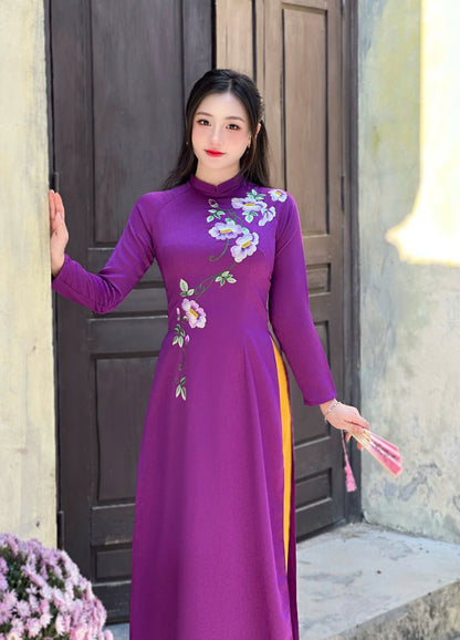 Pre-made: Purple Embroidered Vietnamese Ao Dai | Áo Dài Truyền Thống | Women Ao Dai