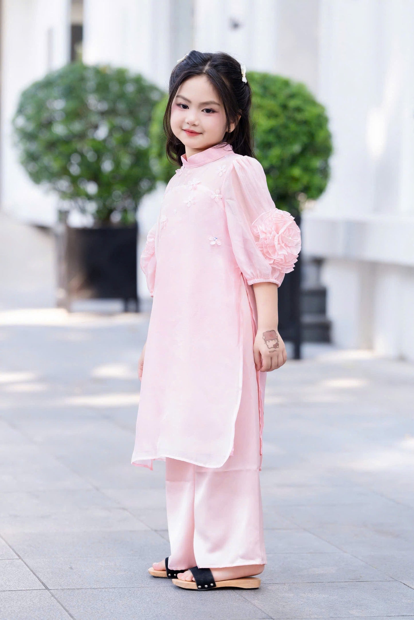 Girl Dress Ao Dai - Pink Red Modern Ao Dai For Daughter