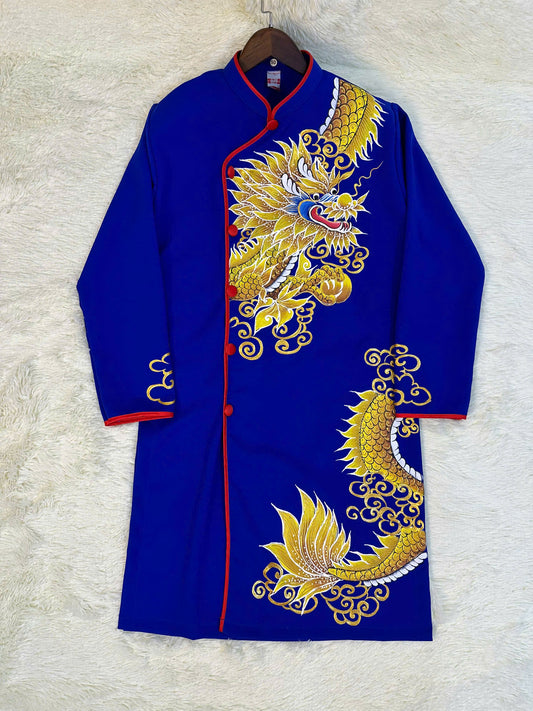 Pre-order Dragon Pattern Ao Dai Men- Traditional Ao Dai Men | Hand Painted Ao Dai For Groom