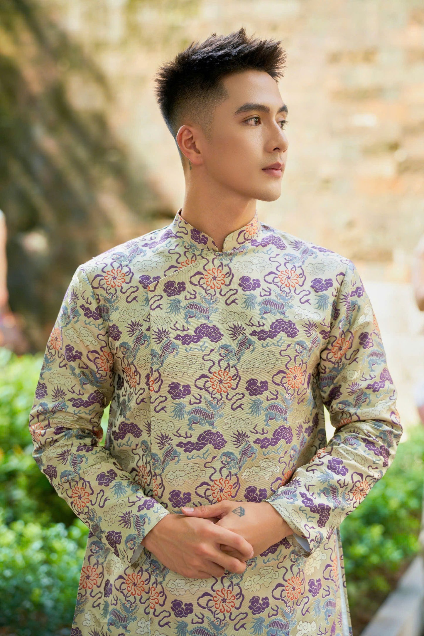 Jacquard Dress For Men - Gold Gam Dress | Van Long Ao Dai Men