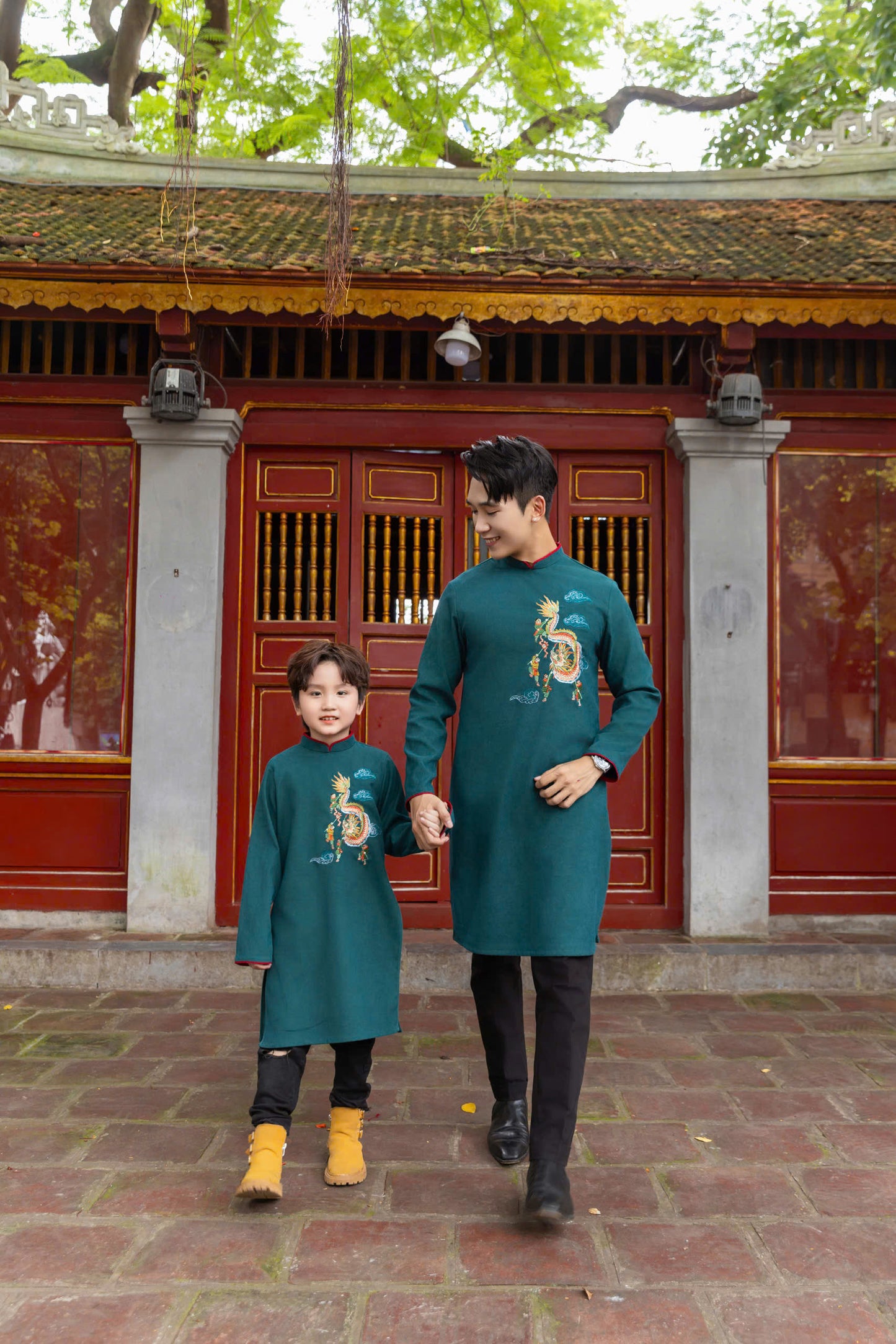 Dragon Embroidered Ao Dai For Boys - Vietnamese Long Dress Ao Dai For Kid | 2 Colors