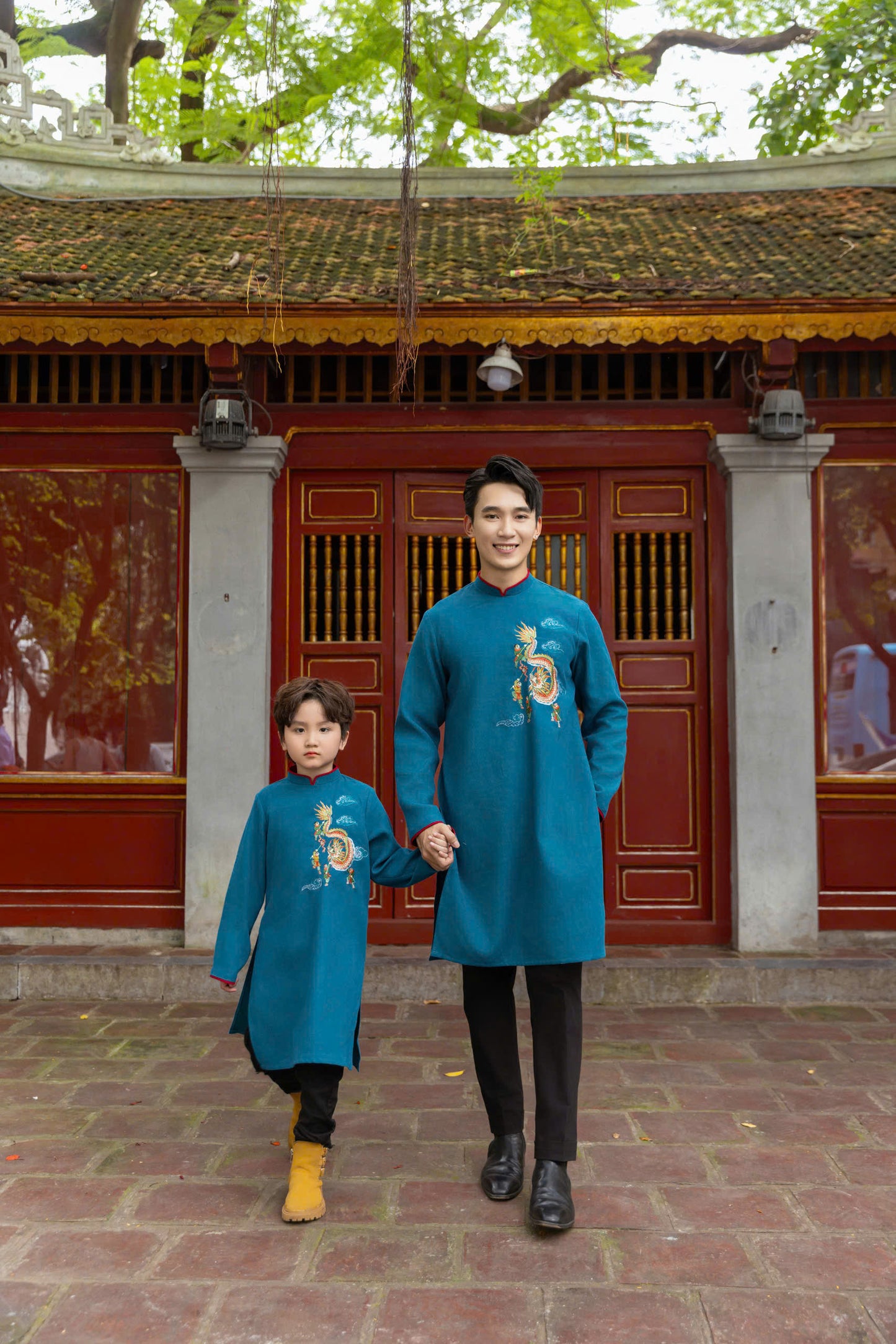 Dragon Embroidered Ao Dai For Boys - Vietnamese Long Dress Ao Dai For Kid | 2 Colors