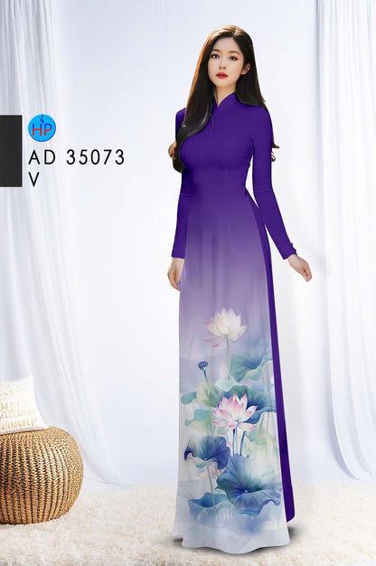 Pre-made Ao Dai For Women | Vietnamese long dress | Áo Dài Lụa In Hoa- Áo Dài Tím | Printed Lotus Pattern