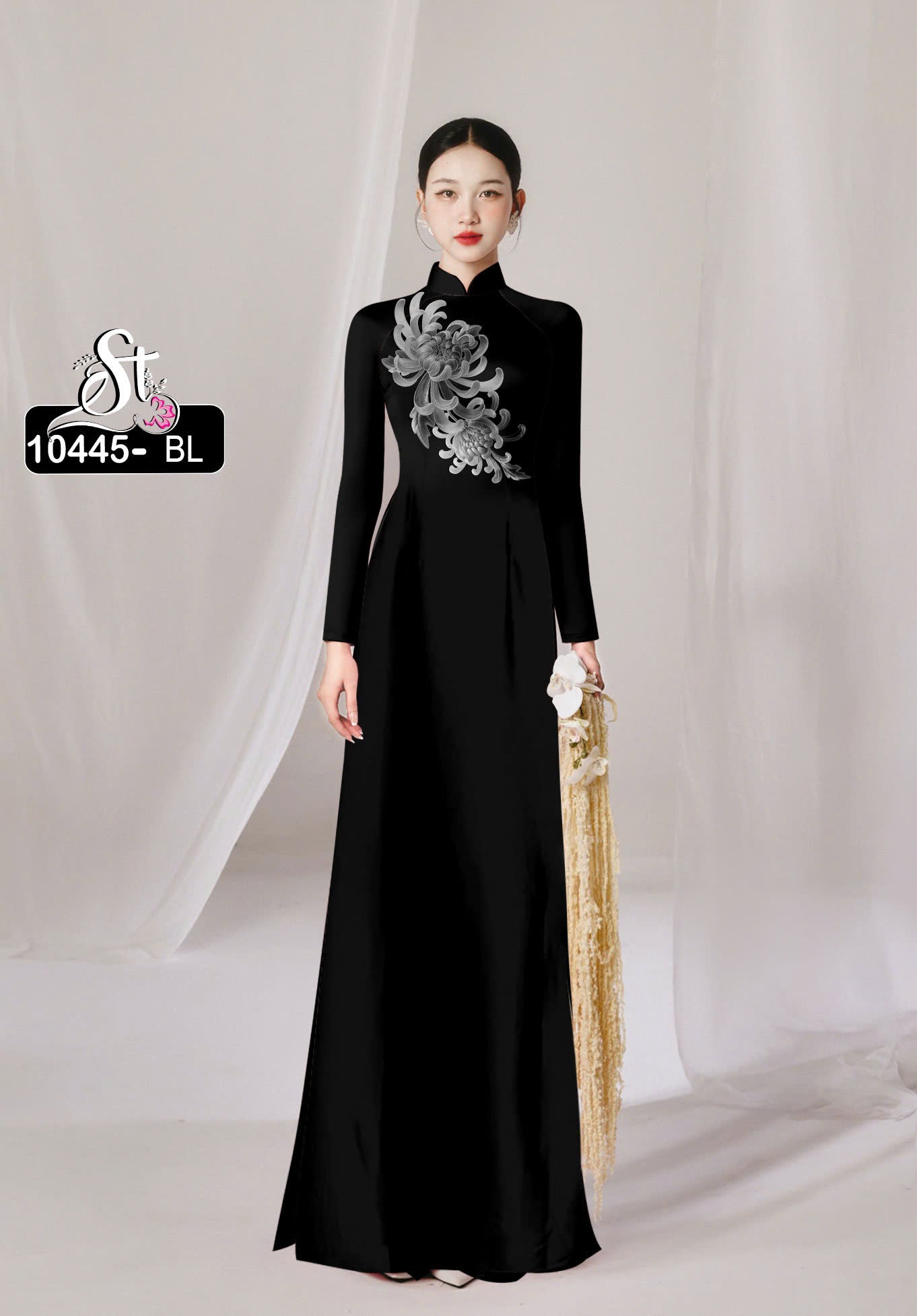 Pre-order: Vietnamese Ao Dai Dress | 3D Flower Printed Long Dress For Women