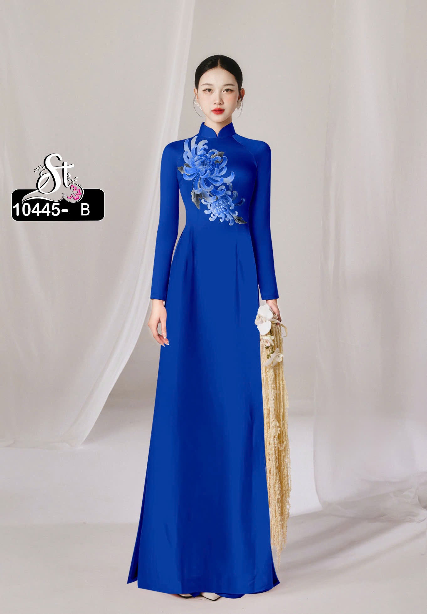 Pre-order: Vietnamese Ao Dai Dress | 3D Flower Printed Long Dress For Women