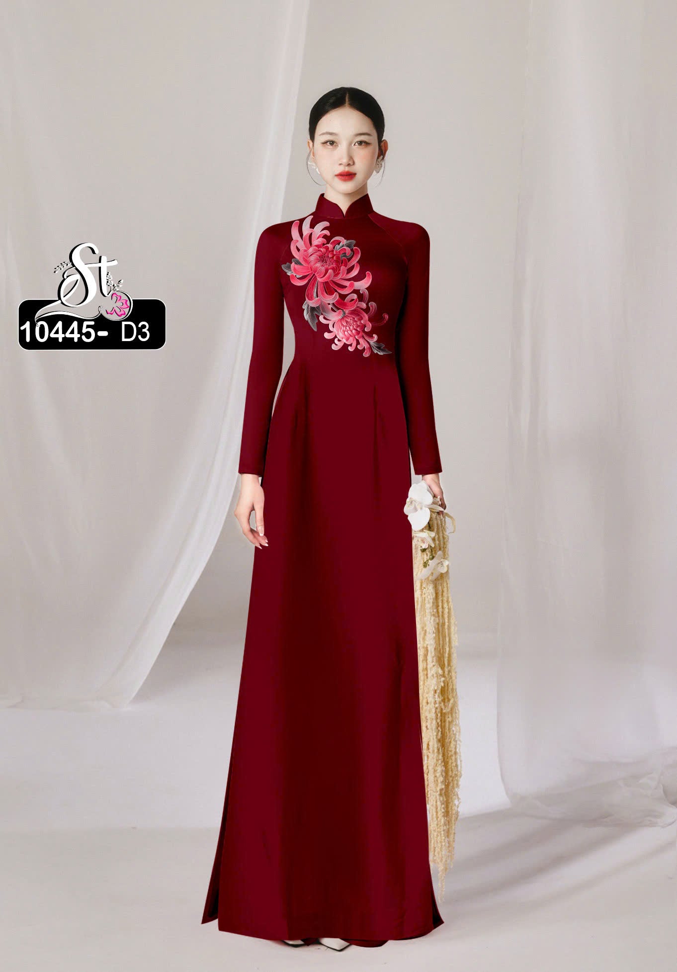 Pre-order: Vietnamese Ao Dai Dress | 3D Flower Printed Long Dress For Women