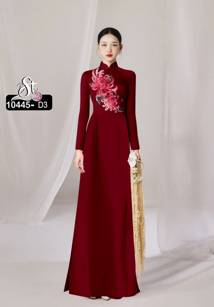 Pre-order: Vietnamese Ao Dai Dress | 3D Flower Printed Long Dress For Women