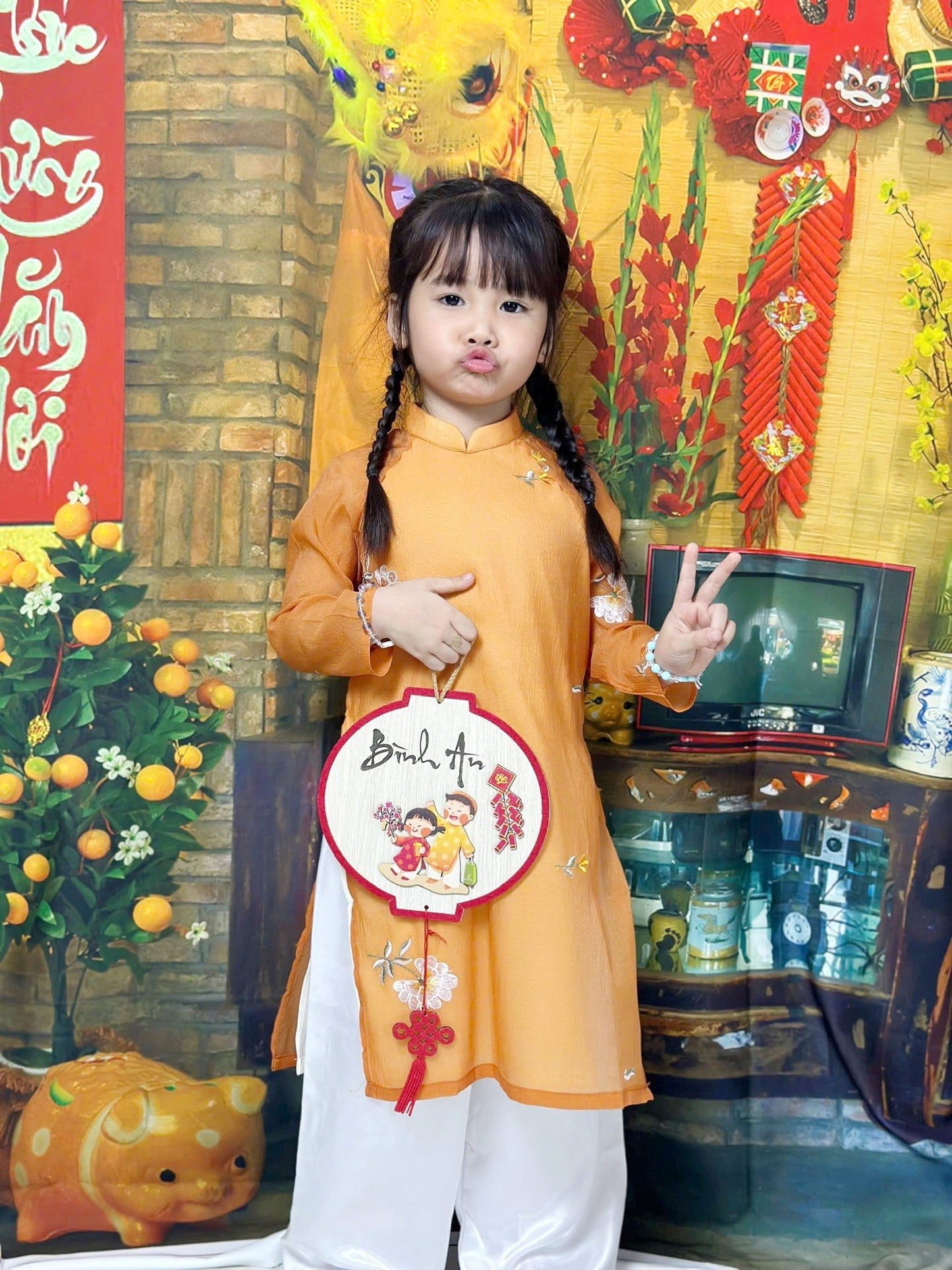 Vietnamese Traditional Ao Dai For Kid Girl - Ao Dai For Daughter - Ao Dai Kid For Tet 2025