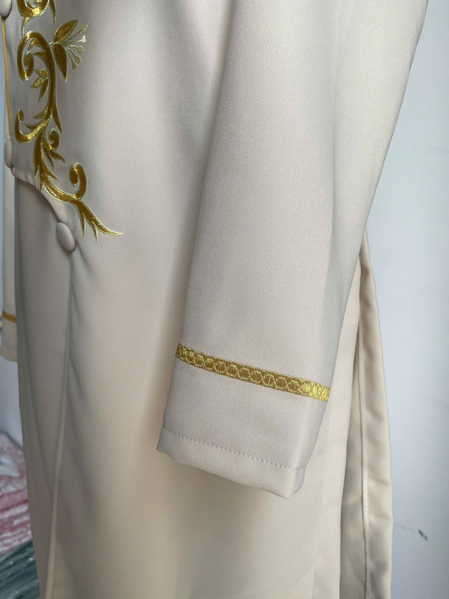 Cream Motif Embroidered Ao Dai For Men - Traditional Ao Dai Men Dress