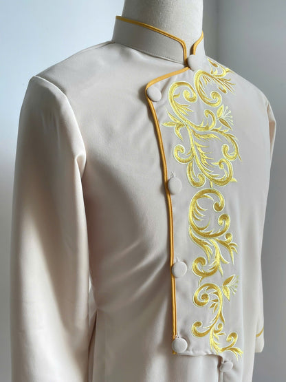 Cream Motif Embroidered Ao Dai For Men - Traditional Ao Dai Men Dress