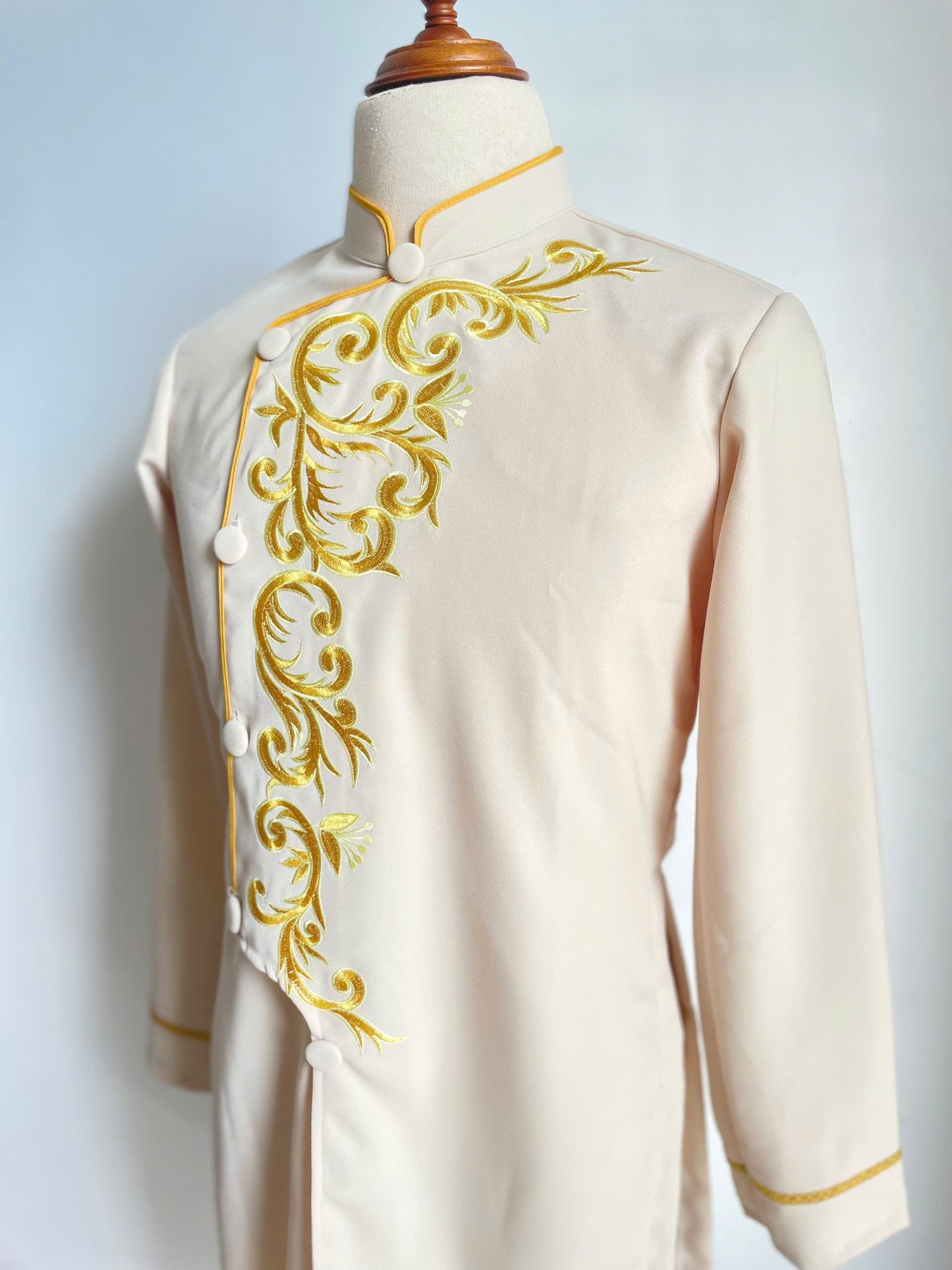 Cream Motif Embroidered Ao Dai For Men - Traditional Ao Dai Men Dress