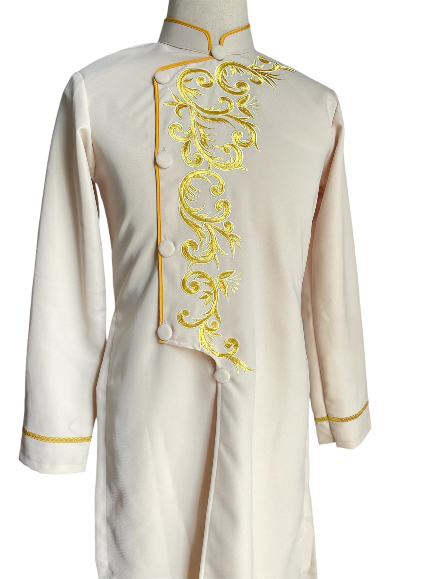 Cream Motif Embroidered Ao Dai For Men - Traditional Ao Dai Men Dress