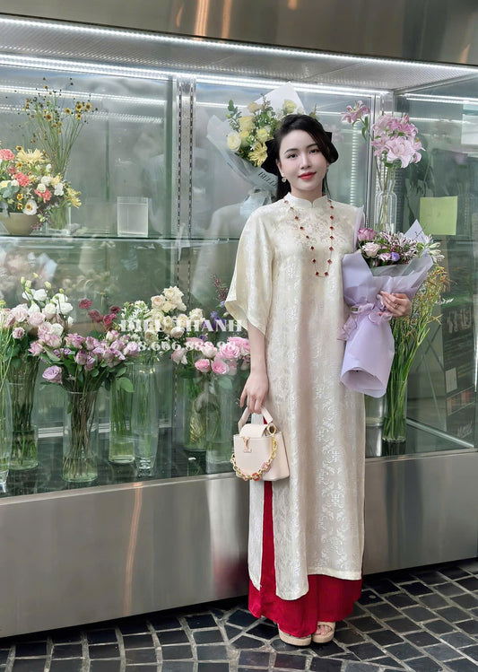 Cream Brocade Vietnamese Ao Dai | Áo Dài Truyền Thống | Women Ao Dai