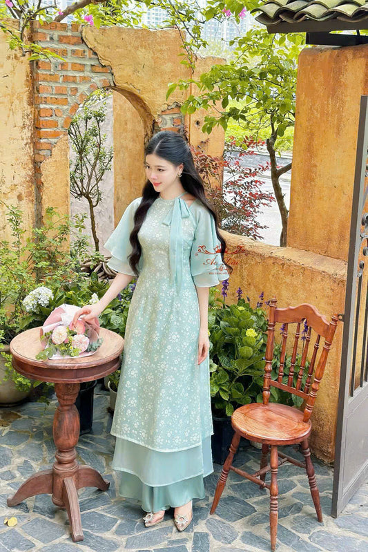 Blue or Pink Double Layers Ao Dai Dress | Vietnamese Ao Dai Modern