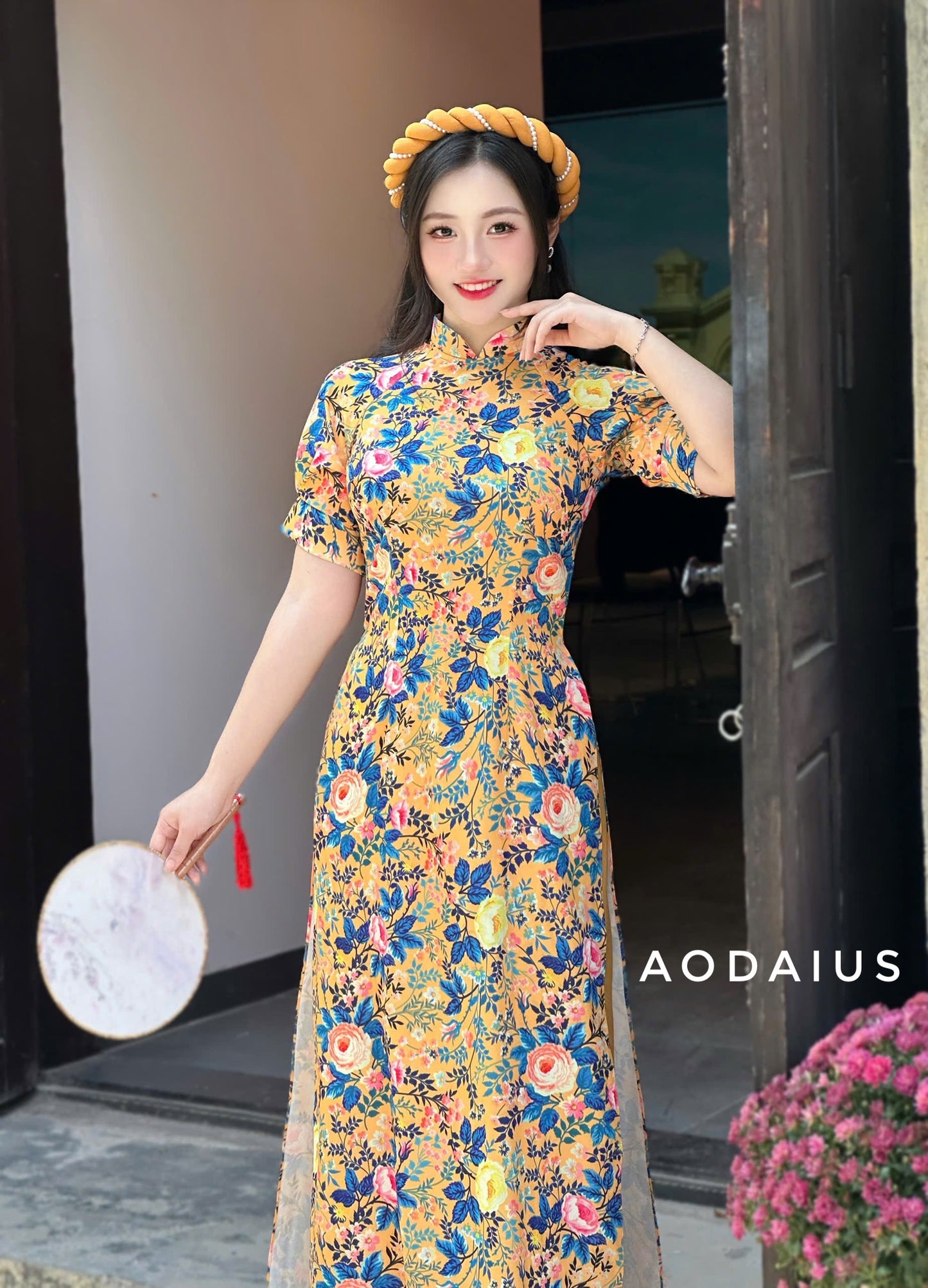 Pre-made: Golden 3D Vietnamese Ao Dai | Áo Dài Truyền Thống | Women Ao Dai