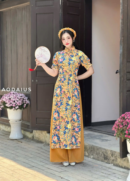 Pre-made: Golden 3D Vietnamese Ao Dai | Áo Dài Truyền Thống | Women Ao Dai