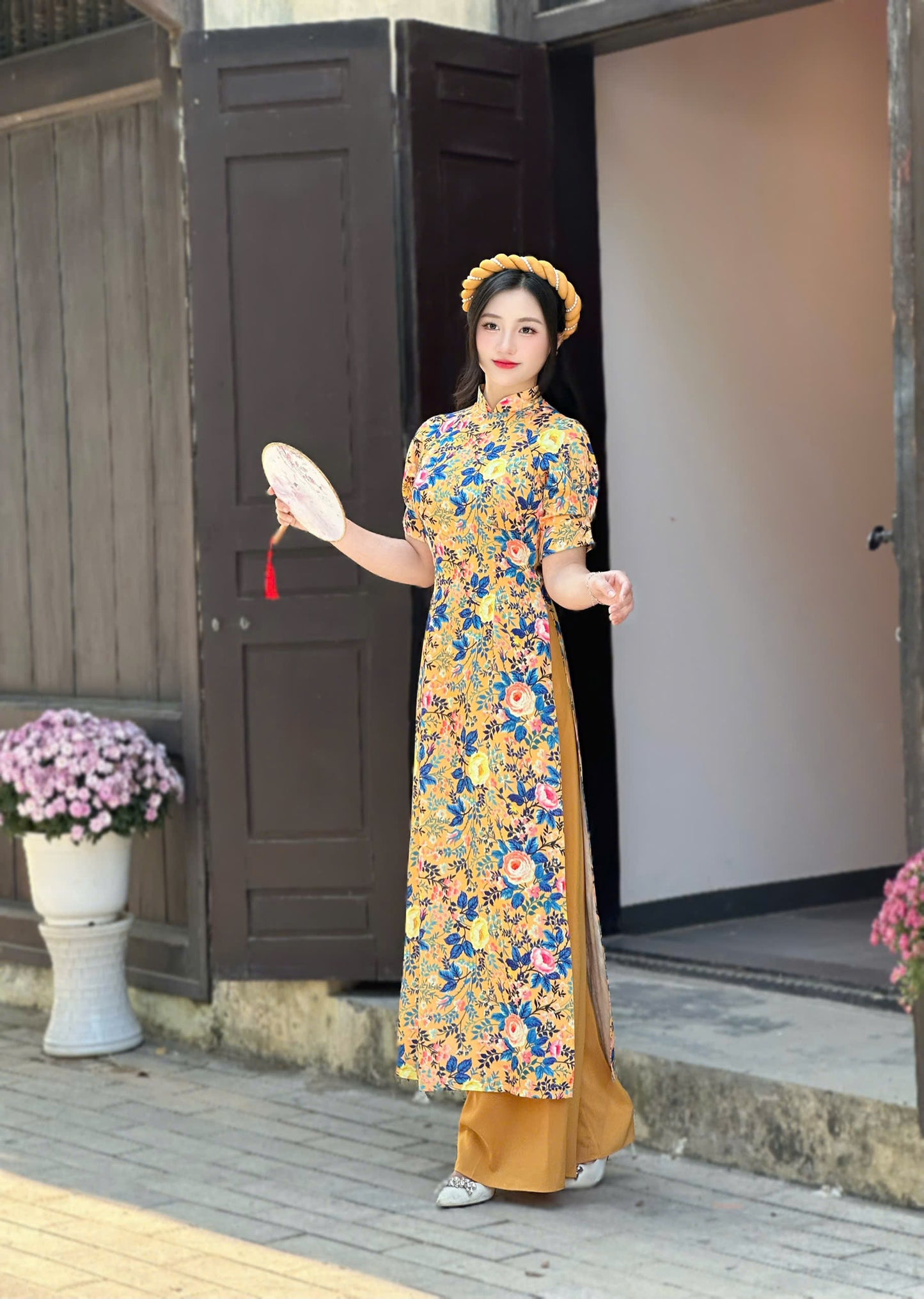 Pre-made: Golden 3D Vietnamese Ao Dai | Áo Dài Truyền Thống | Women Ao Dai