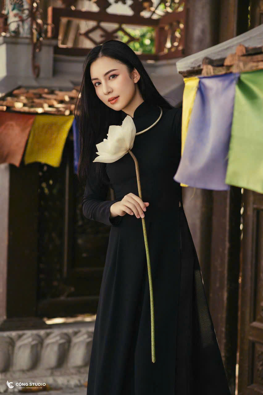 Black Double Layers Chiffon Ao Dai Dress | Women Ao Dai Vietnamese