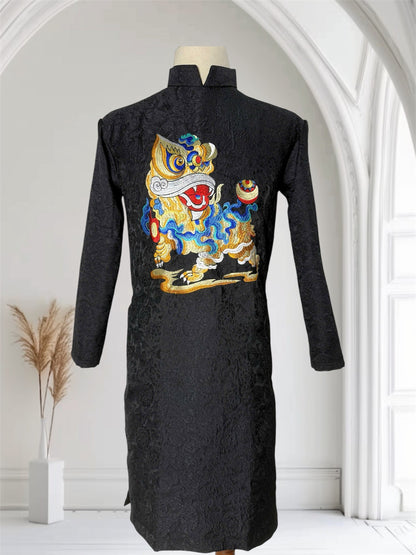 Black Unicorn Pattern Ao Dai Men - Traditional Ao Dai Men