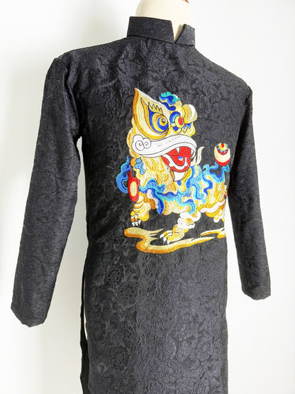 Black Unicorn Pattern Ao Dai Men - Traditional Ao Dai Men