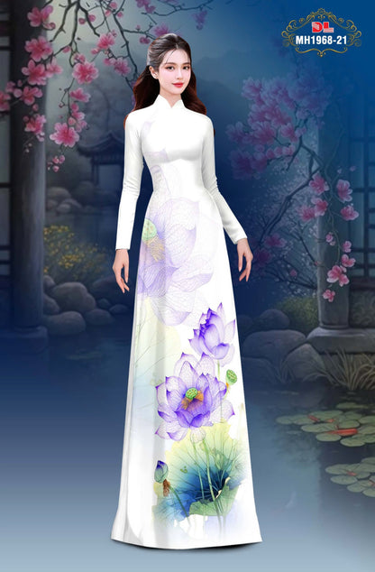 3D Lotus Printed Ao Dai Vietnam - Vietnamese Ao Dai For Women