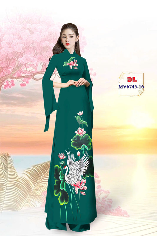 Pre-order: Lotus-Crane Ao Dai Dress | 3D Printed Women Ao Dai with Pants | Custom Ao Dai