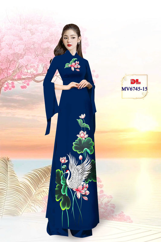 Pre-order: Lotus-Crane Ao Dai Dress | 3D Printed Women Ao Dai with Pants | Custom Ao Dai