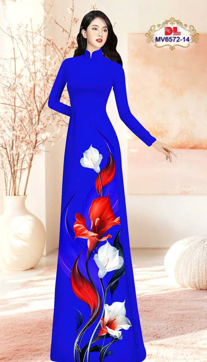 Pre-order: Vietnamese Ao Dai with Bold Red & White Lily Print| Ao Dai Viet Nam