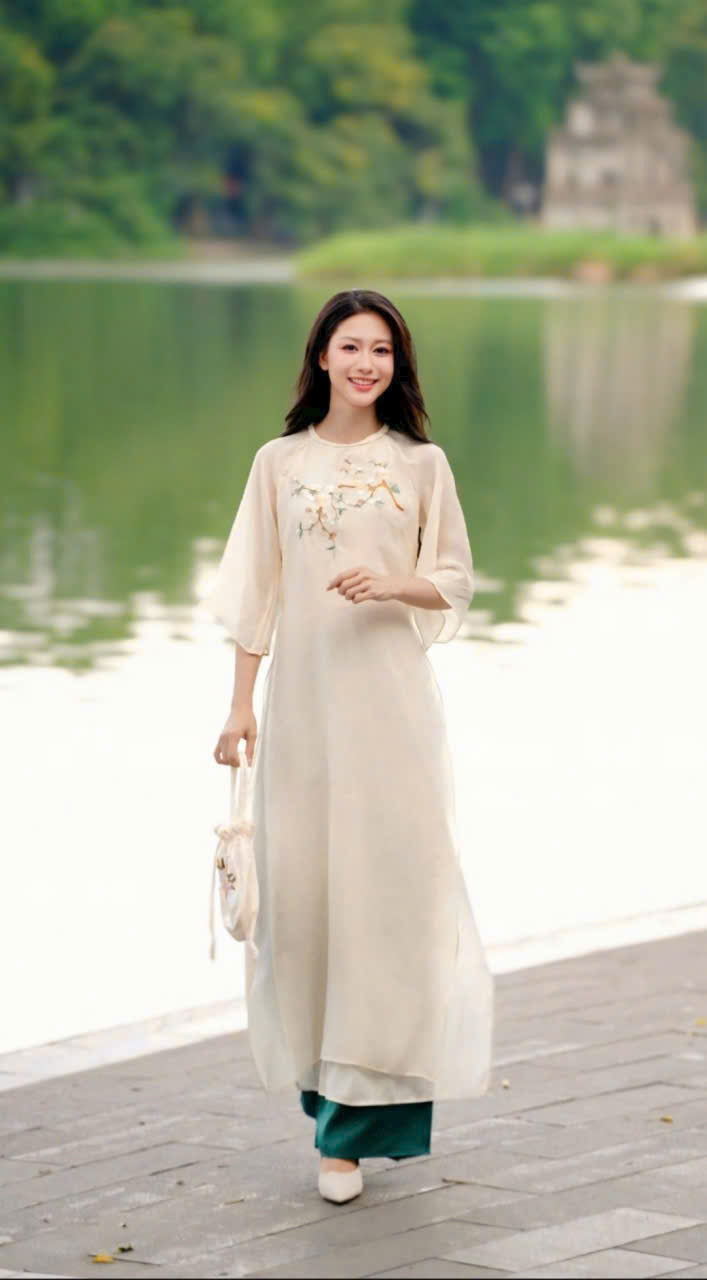 Cream Ao Dai Matching Set for Family | Vietnamese Dress for Wedding / Tet