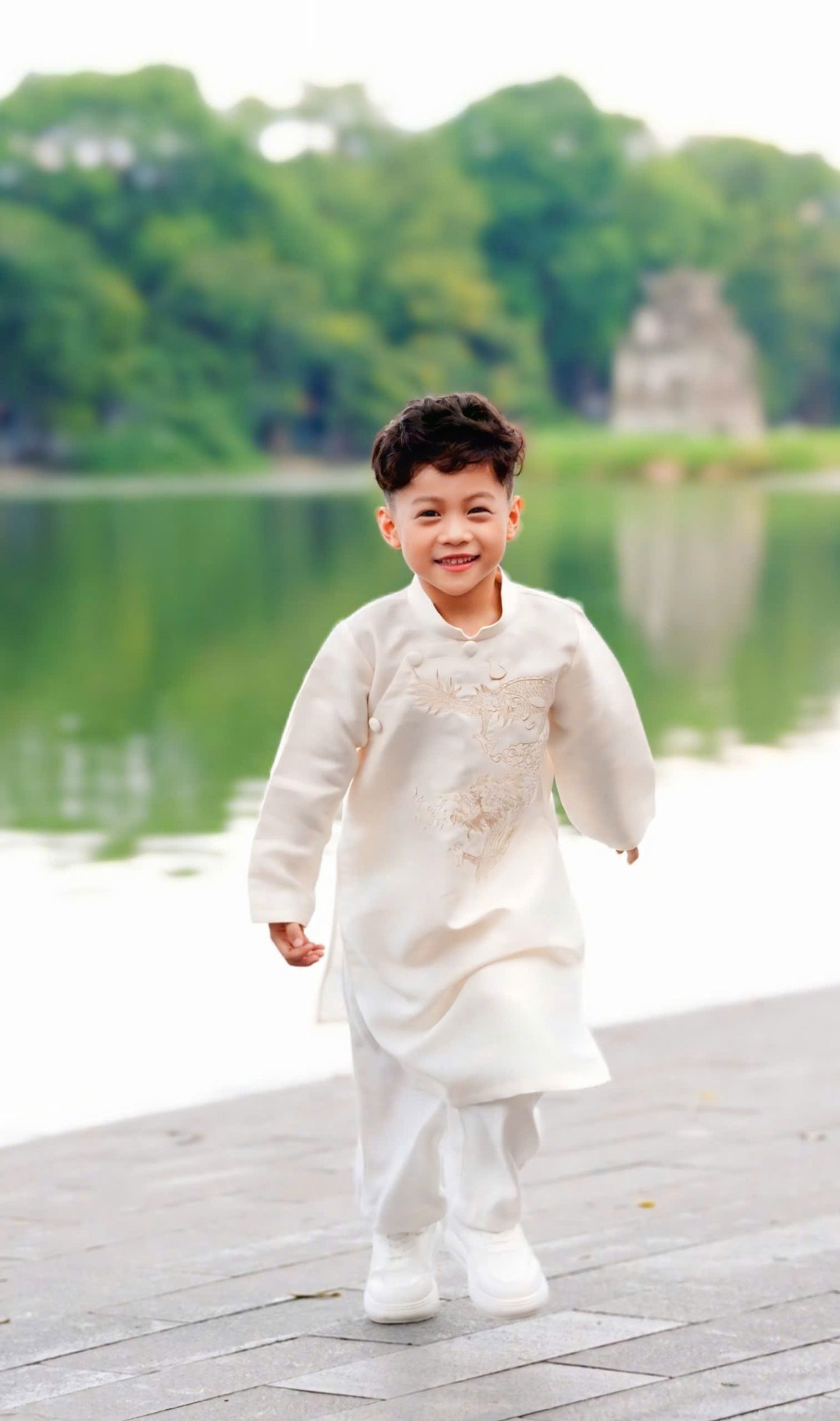 Cream Ao Dai Matching Set for Family | Vietnamese Dress for Wedding / Tet