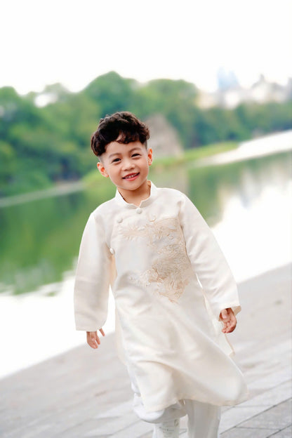 Cream Ao Dai Matching Set for Family | Vietnamese Dress for Wedding / Tet