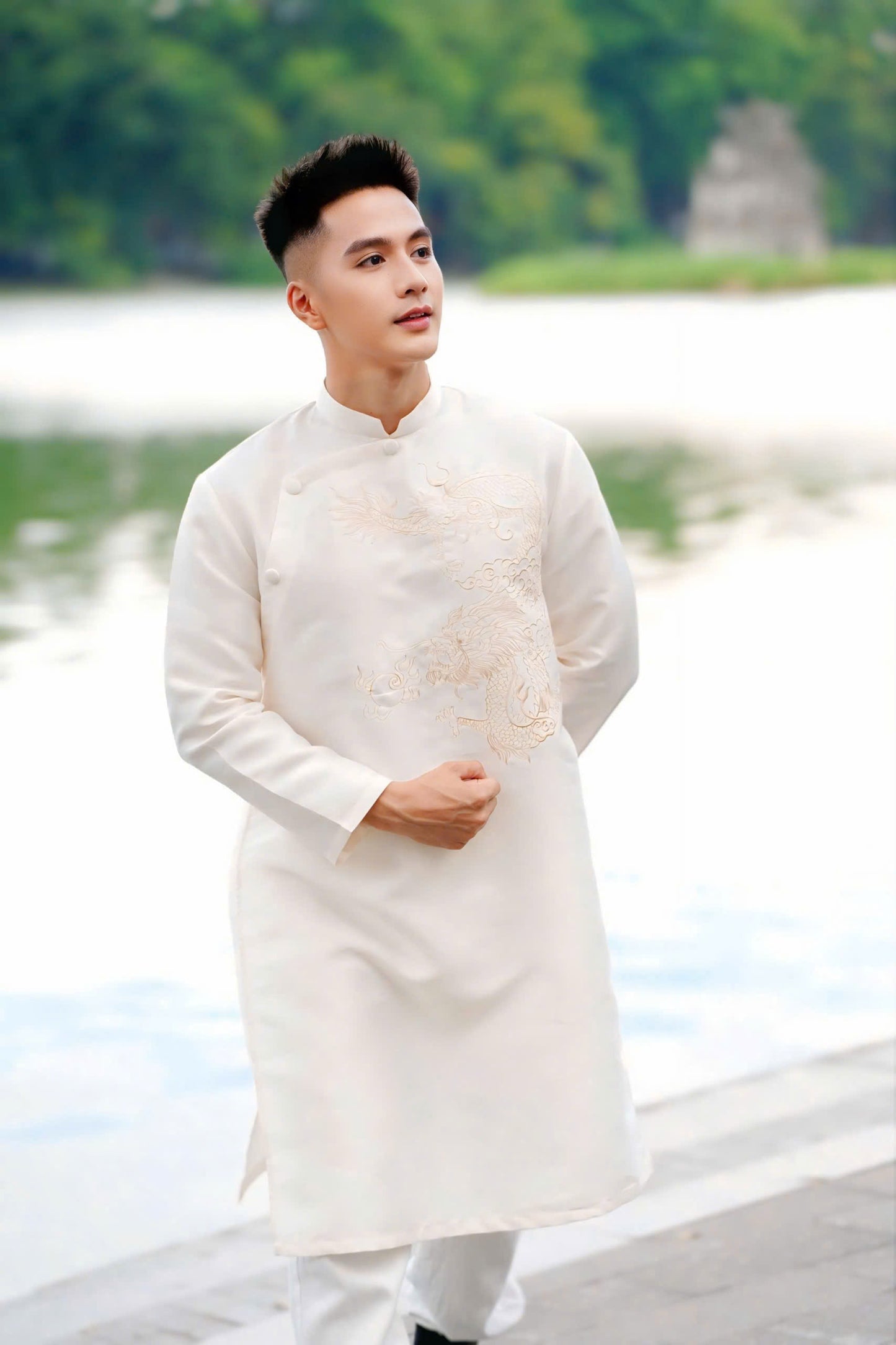 Cream Ao Dai Matching Set for Family | Vietnamese Dress for Wedding / Tet