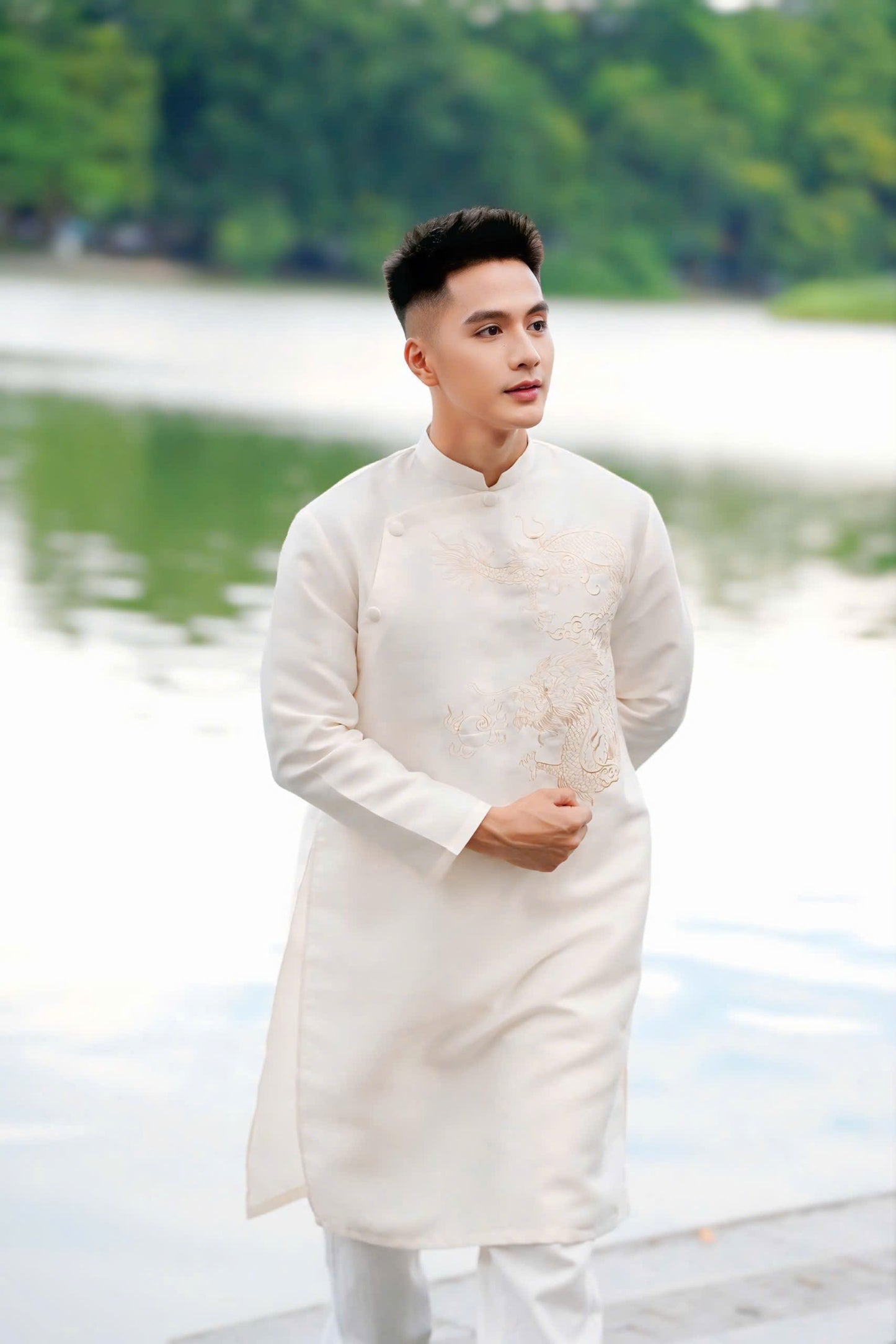Cream Ao Dai Matching Set for Family | Vietnamese Dress for Wedding / Tet