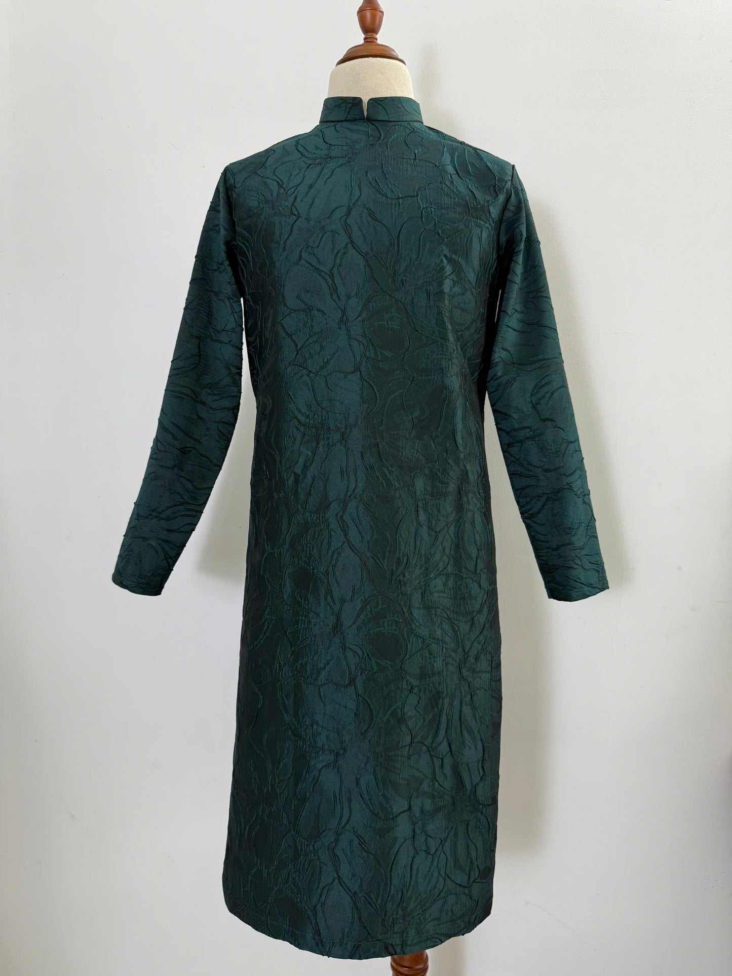 Lily Floral Motif Ao Dai For Men - Dark Green Gam Ao Dai Men