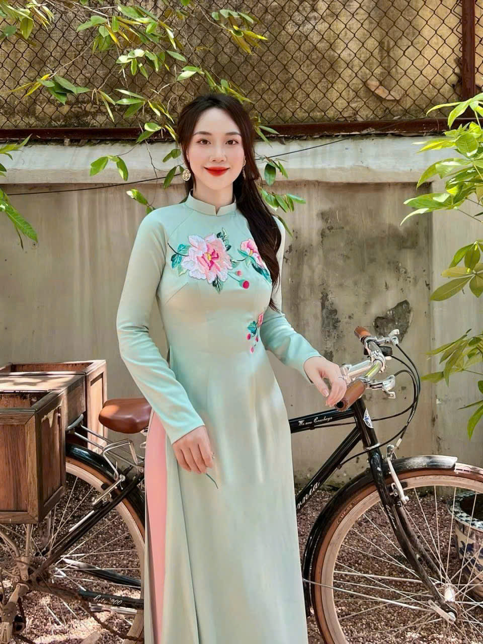 Light Blue Floral Embroidery Ao Dai - Ao Dai Viet Nam