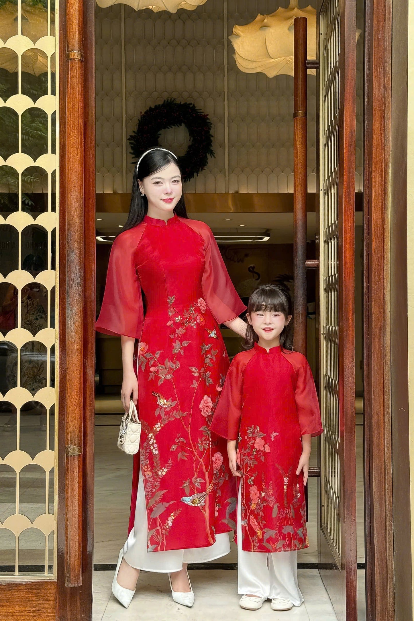 Girl Dress Ao Dai - Red Modern Ao Dai For Daughter